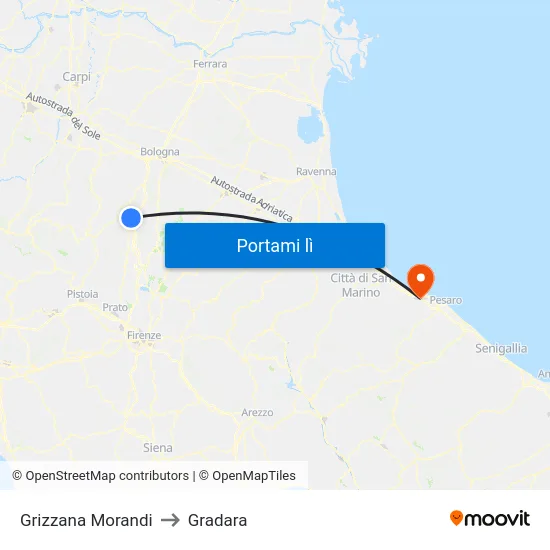 Grizzana Morandi to Gradara map