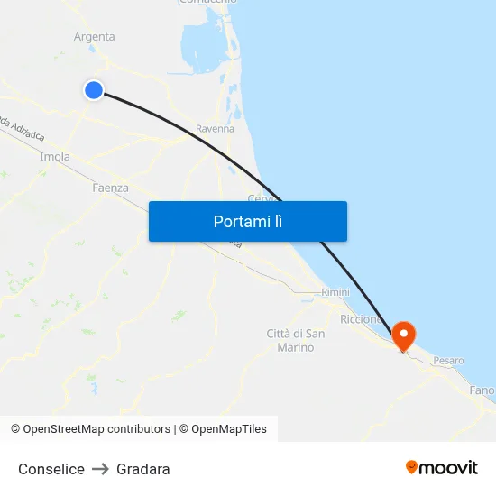 Conselice to Gradara map