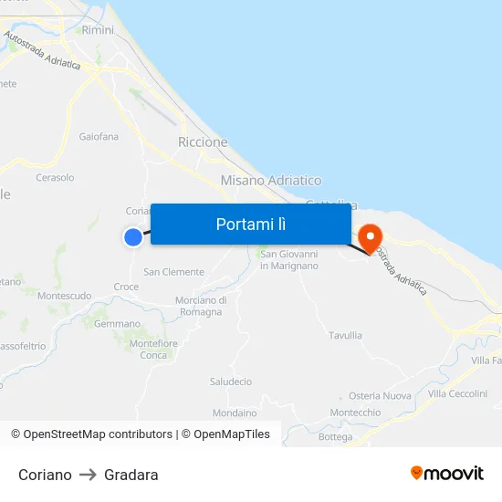 Coriano to Gradara map