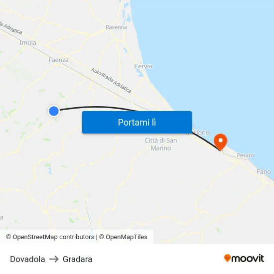 Dovadola to Gradara map