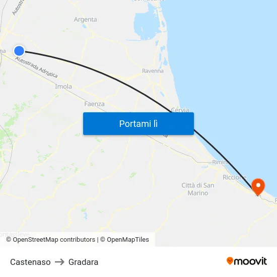 Castenaso to Gradara map