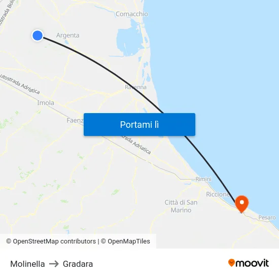 Molinella to Gradara map
