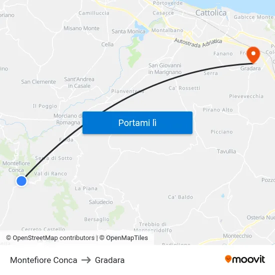 Montefiore Conca to Gradara map