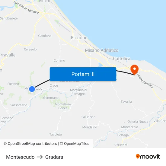 Montescudo to Gradara map