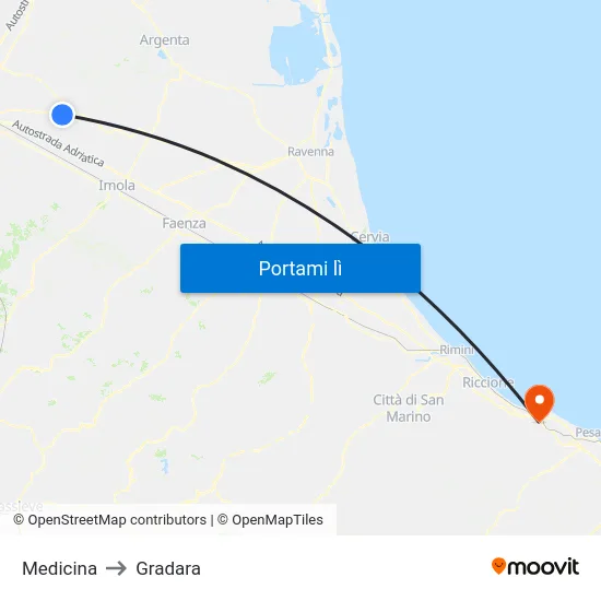 Medicina to Gradara map