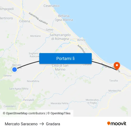 Mercato Saraceno to Gradara map
