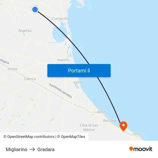 Migliarino to Gradara map
