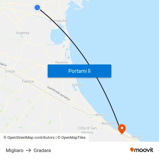 Migliaro to Gradara map