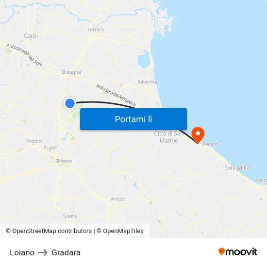 Loiano to Gradara map