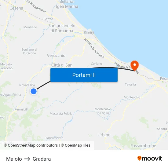Maiolo to Gradara map