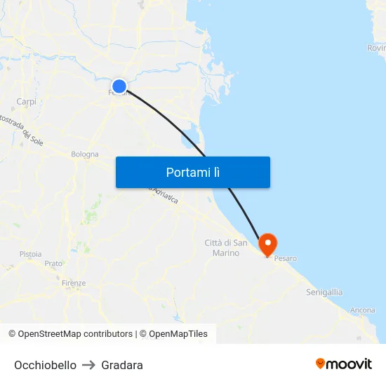 Occhiobello to Gradara map