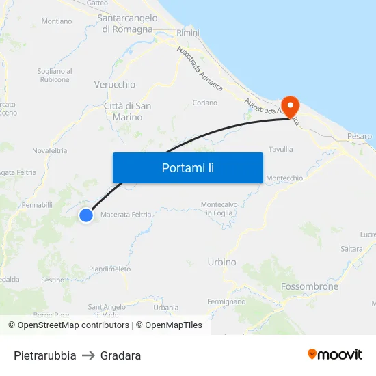 Pietrarubbia to Gradara map