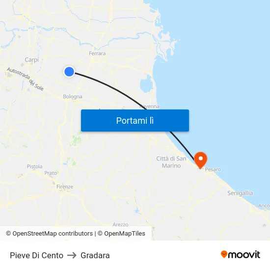 Pieve Di Cento to Gradara map