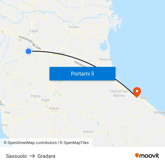 Sassuolo to Gradara map