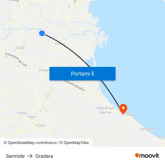 Sermide to Gradara map