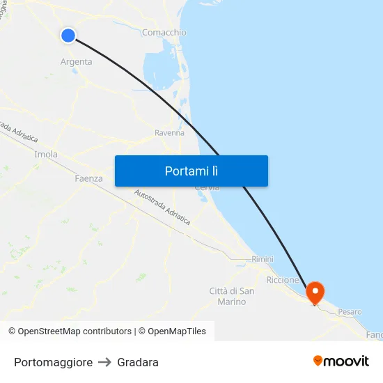 Portomaggiore to Gradara map