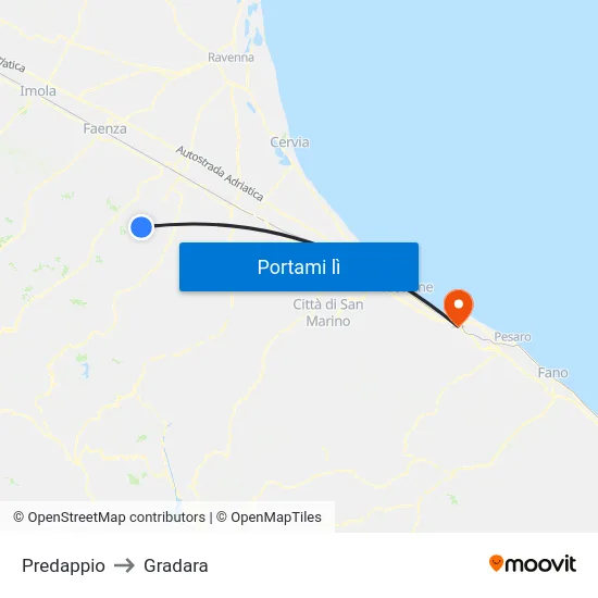 Predappio to Gradara map