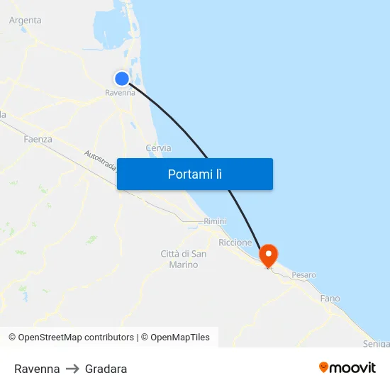 Ravenna to Gradara map