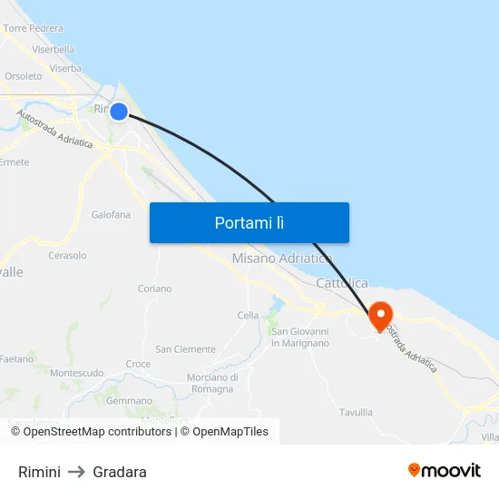 Rimini to Gradara map
