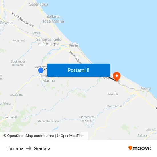 Torriana to Gradara map