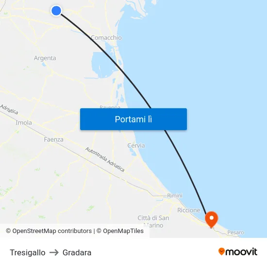 Tresigallo to Gradara map