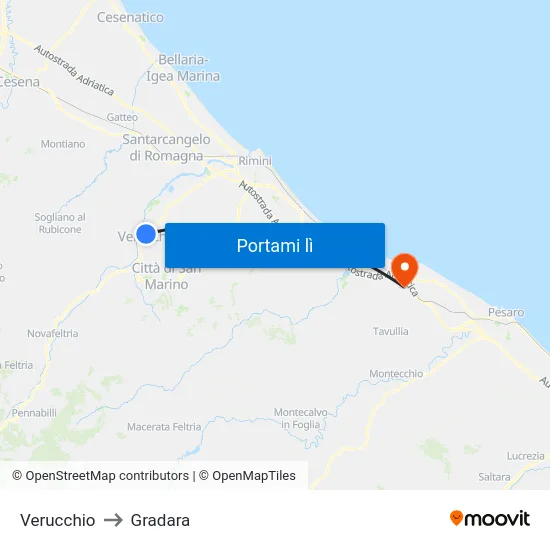 Verucchio to Gradara map