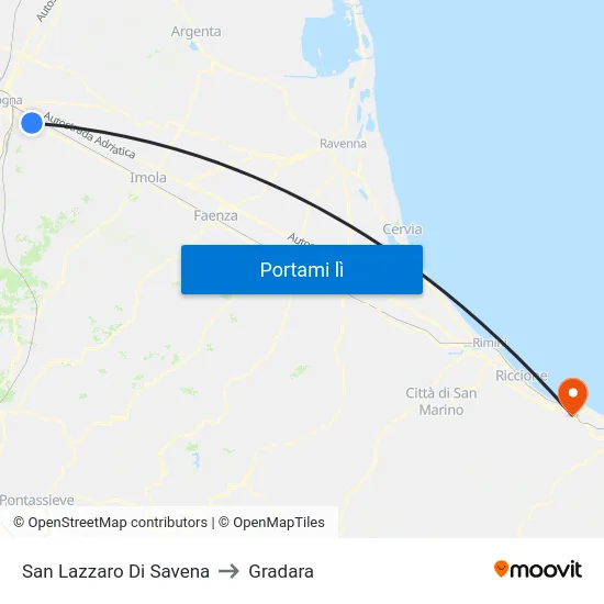 San Lazzaro Di Savena to Gradara map