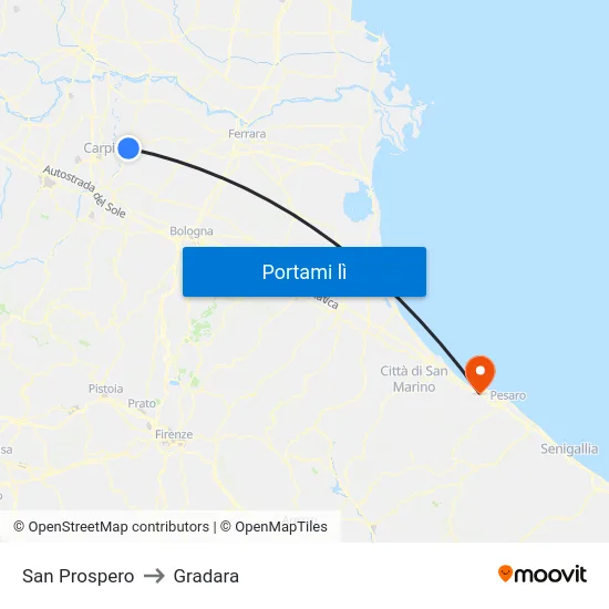 San Prospero to Gradara map