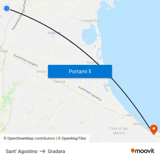 Sant' Agostino to Gradara map