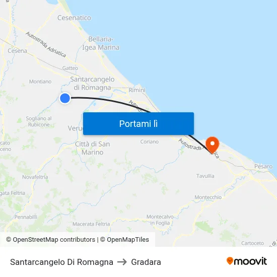 Santarcangelo Di Romagna to Gradara map
