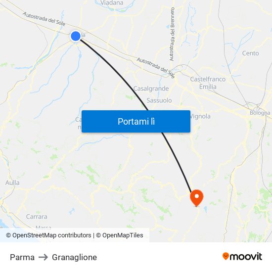 Parma to Granaglione map