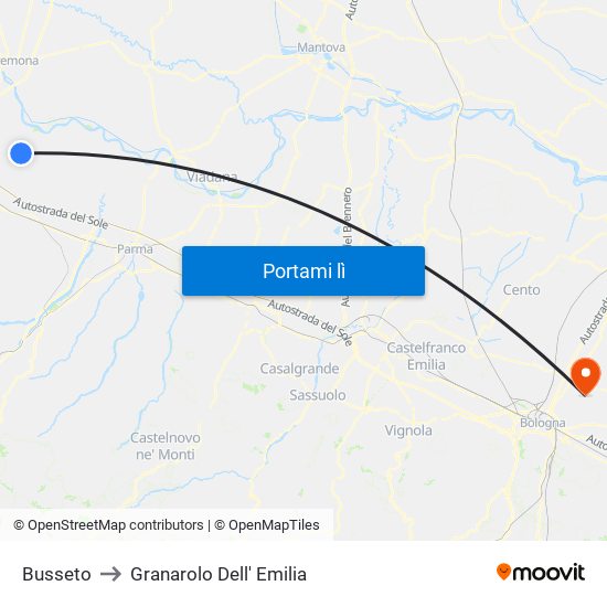 Busseto to Granarolo Dell' Emilia map