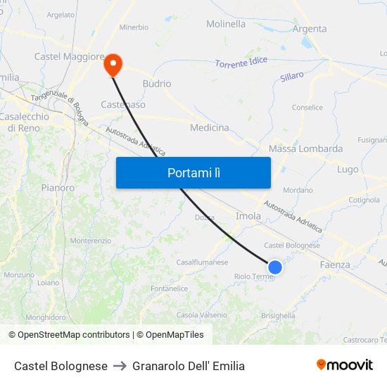 Castel Bolognese to Granarolo Dell' Emilia map