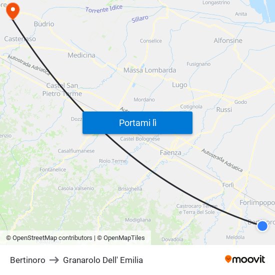 Bertinoro to Granarolo Dell' Emilia map
