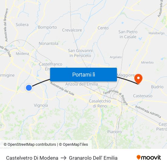 Castelvetro Di Modena to Granarolo Dell' Emilia map
