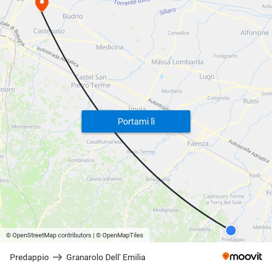 Predappio to Granarolo Dell' Emilia map