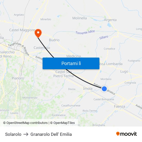 Solarolo to Granarolo Dell' Emilia map