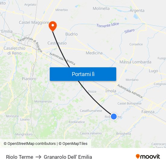 Riolo Terme to Granarolo Dell' Emilia map