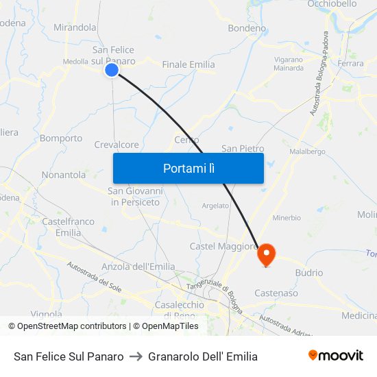 San Felice Sul Panaro to Granarolo Dell' Emilia map