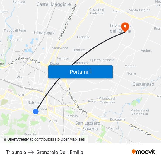 Tribunale to Granarolo Dell' Emilia map