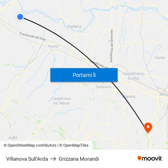 Villanova Sull'Arda to Grizzana Morandi map