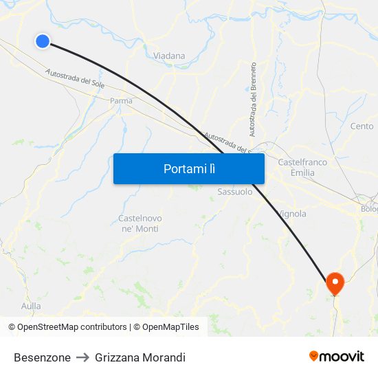 Besenzone to Grizzana Morandi map