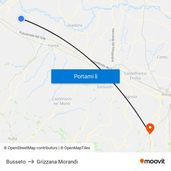 Busseto to Grizzana Morandi map