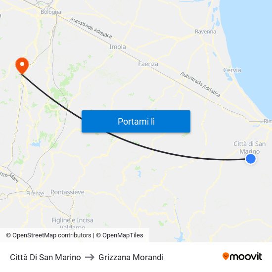 Città Di San Marino to Grizzana Morandi map