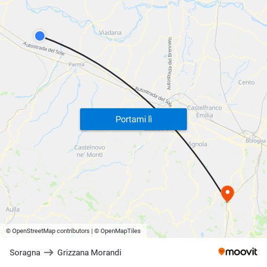 Soragna to Grizzana Morandi map