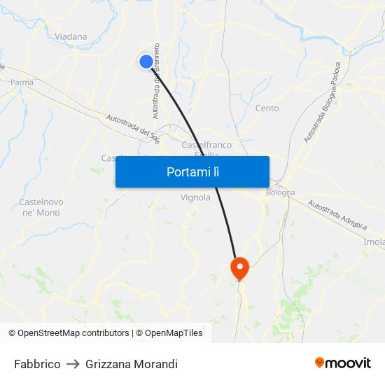 Fabbrico to Grizzana Morandi map