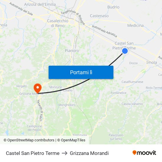 Castel San Pietro Terme to Grizzana Morandi map