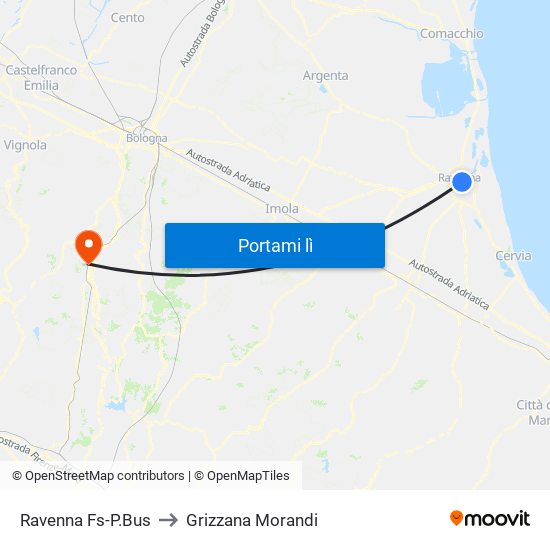 Ravenna Fs-P.Bus to Grizzana Morandi map