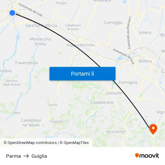 Parma to Guiglia map