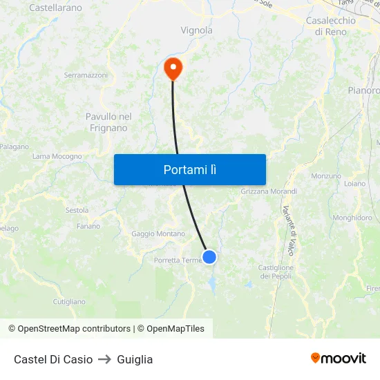 Castel Di Casio to Guiglia map